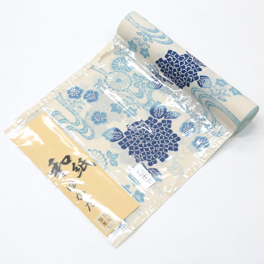 浴衣 反物 生地 耳付き 耳あり 青 紺 水色 花 菊 流水 和紙ゆかた 日本