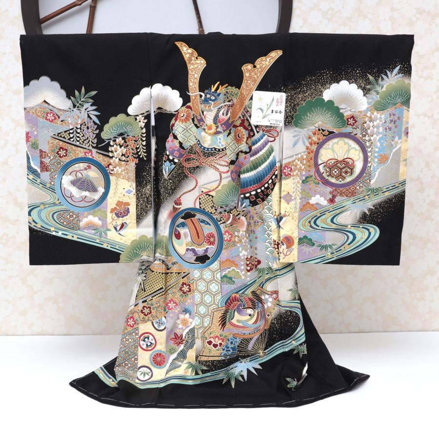 新品「最高級品」男子正絹産着祝着京友禅豪華多色本金加工染、特選大将兜龍に祝熨斗文 新品「高級品」男子正絹産着祝着京友禅工芸染、特選刺繍と本金宝船大鷹