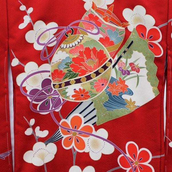 503axu23▪️七五三 3歳 お宮参り 女児 祝い着 扇 姫▪️美品 お宮参り 着物 女の子 赤ちゃん 産着 初着 祝い着 赤 綸子生地 鈴 梅