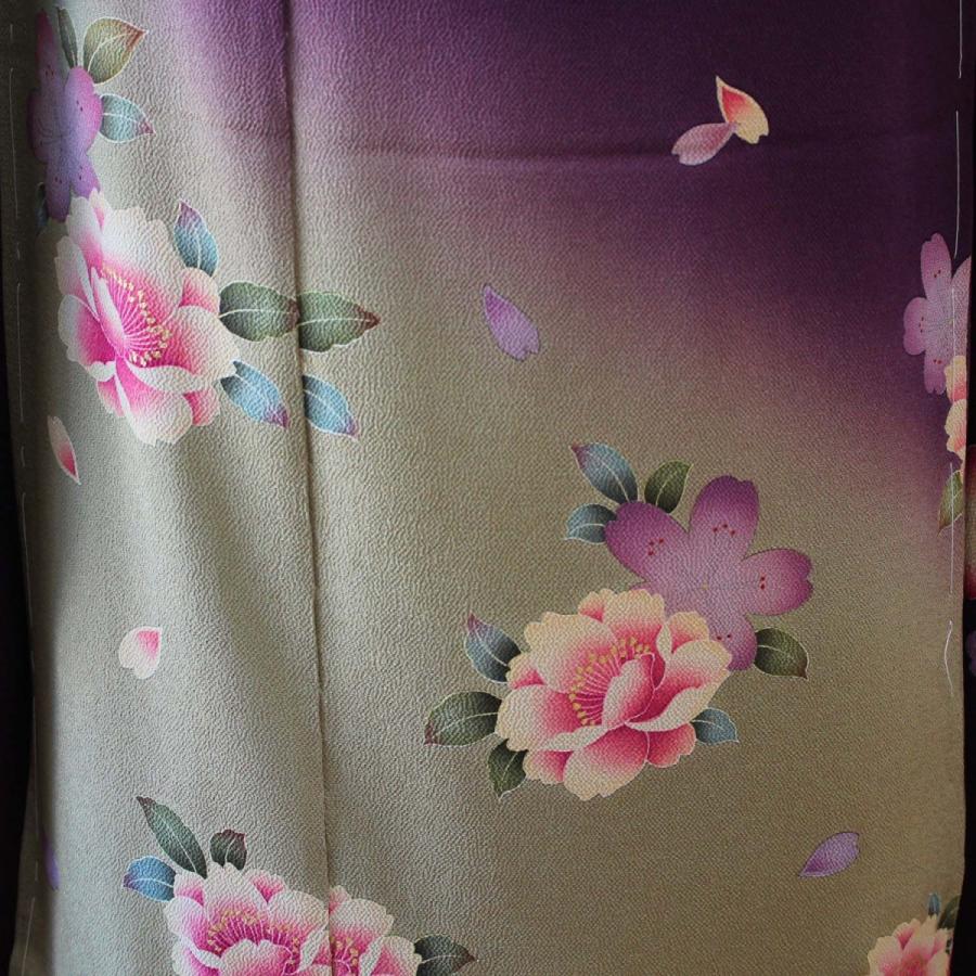 振袖 正絹 格安 新品 仮絵羽 生地 単品 未仕立て品 紫 桜 パープル