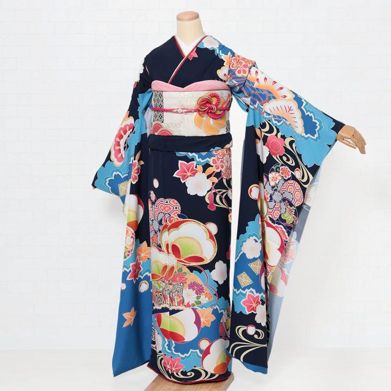 257 振袖フルセット 正絹 くすみ 薄紫 白 橙 金彩 駒刺繍 古典
