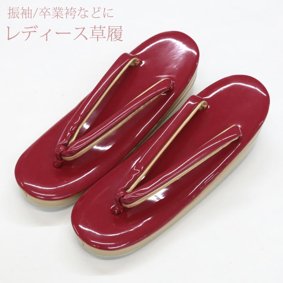 草履 レディース 振袖 成人式 袴 卒業式 3段 厚底 赤 レッド 金