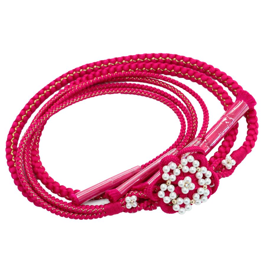 帯締め 成人式 振袖用 ピンク ショッキングピンク 花飾り パール 正絹