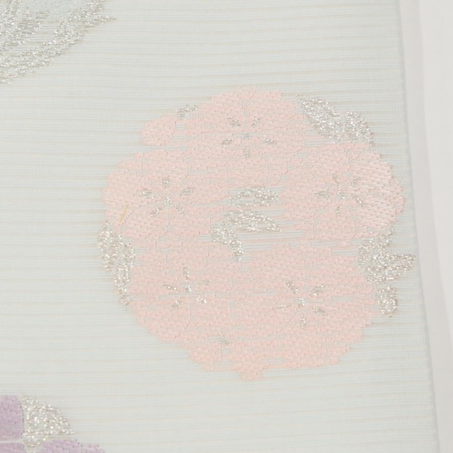 名古屋帯 正絹 夏 単衣 未使用 仕立て済み 薄水色 花丸紋 夏帯 セミ