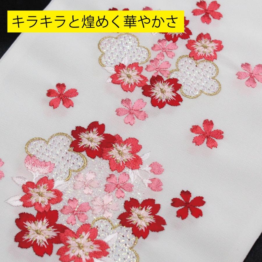 Kさん　R7SK173 小振袖 比翼地 赤 白 花 刺繍 シルク 着物 特選品 手刺繍振袖 仕立付き 四季花文 赤色 f-784 尾峨佐染繍