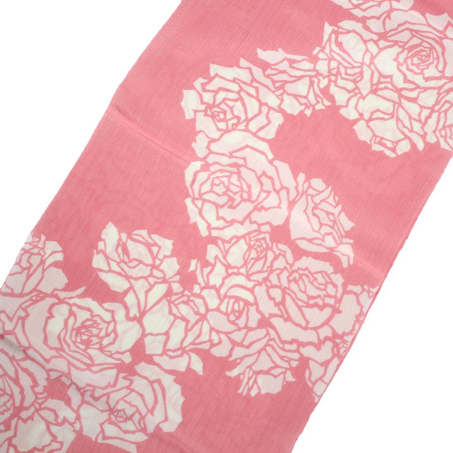 帯揚げ おしゃれ用 小紋 紬用 単衣 ピンク 白 バラ 薔薇 花柄 正絹 絹 