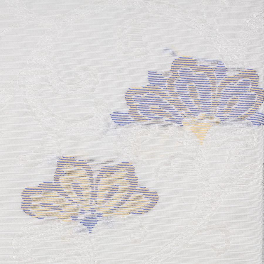 名古屋帯 夏帯 正絹 仕立て上がり 白 ホワイト 唐草 九寸名古屋帯