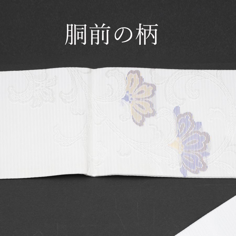 名古屋帯 夏帯 正絹 仕立て上がり 白 ホワイト 唐草 九寸名古屋帯
