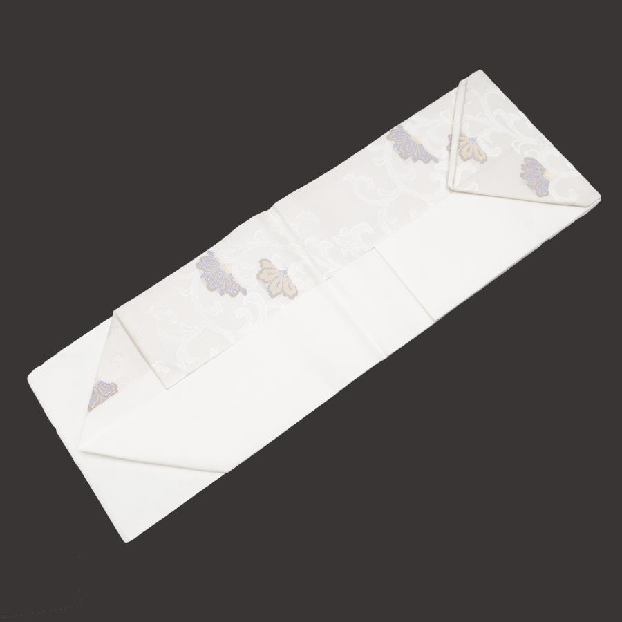 名古屋帯 夏帯 正絹 仕立て上がり 白 ホワイト 唐草 九寸名古屋帯