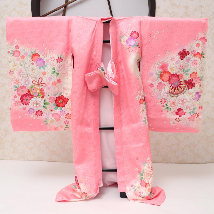 お宮参り 産着 女の子 着物 赤ちゃん ピンク 花車 手毬 熨斗 花 正絹