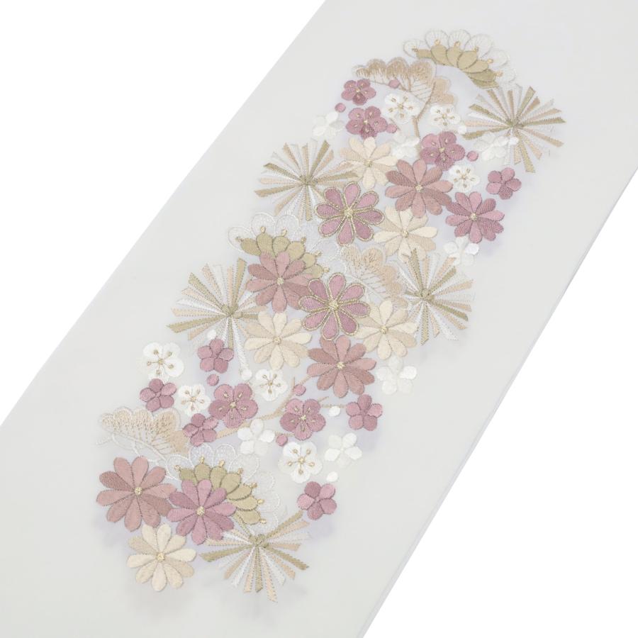 半衿 刺繍 刺繍半襟 白地 くすみピンク 薄カーキ ベージュ 松竹梅 振袖