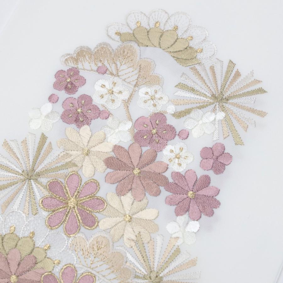 半衿 刺繍 刺繍半襟 白地 くすみピンク 薄カーキ ベージュ 松竹梅 振袖