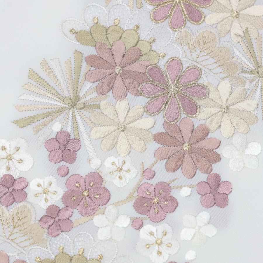 半衿 刺繍 刺繍半襟 白地 くすみピンク 薄カーキ ベージュ 松竹梅 振袖
