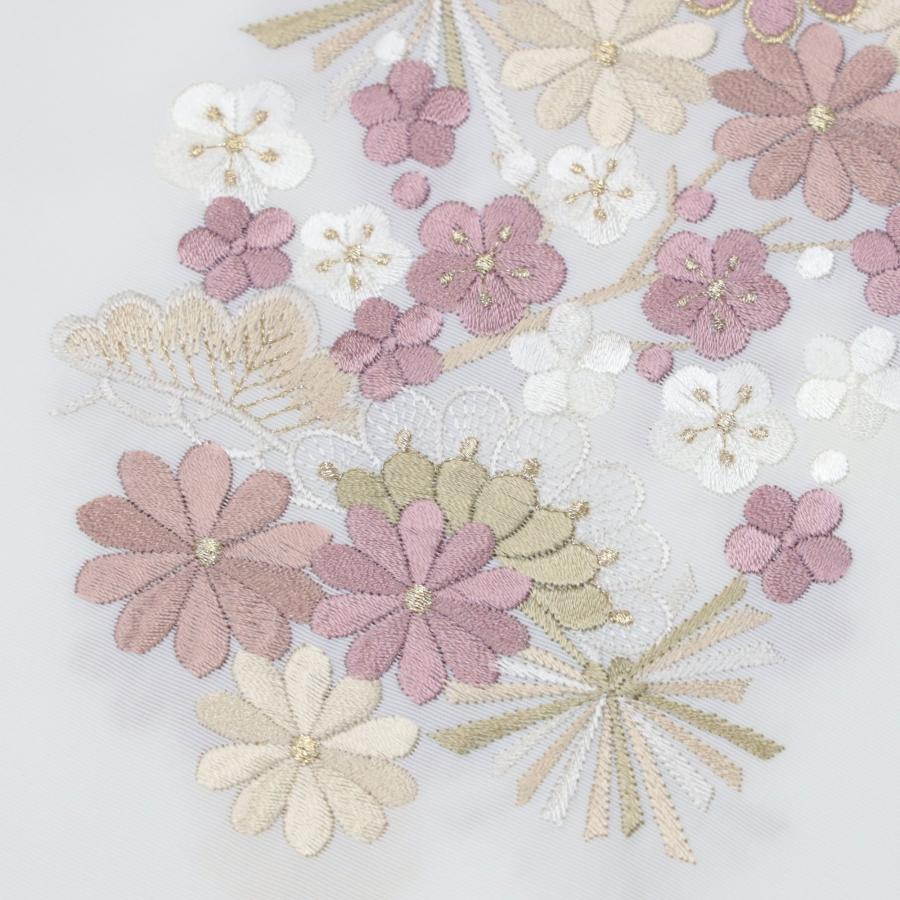 半衿 刺繍 刺繍半襟 白地 くすみピンク 薄カーキ ベージュ 松竹梅 振袖