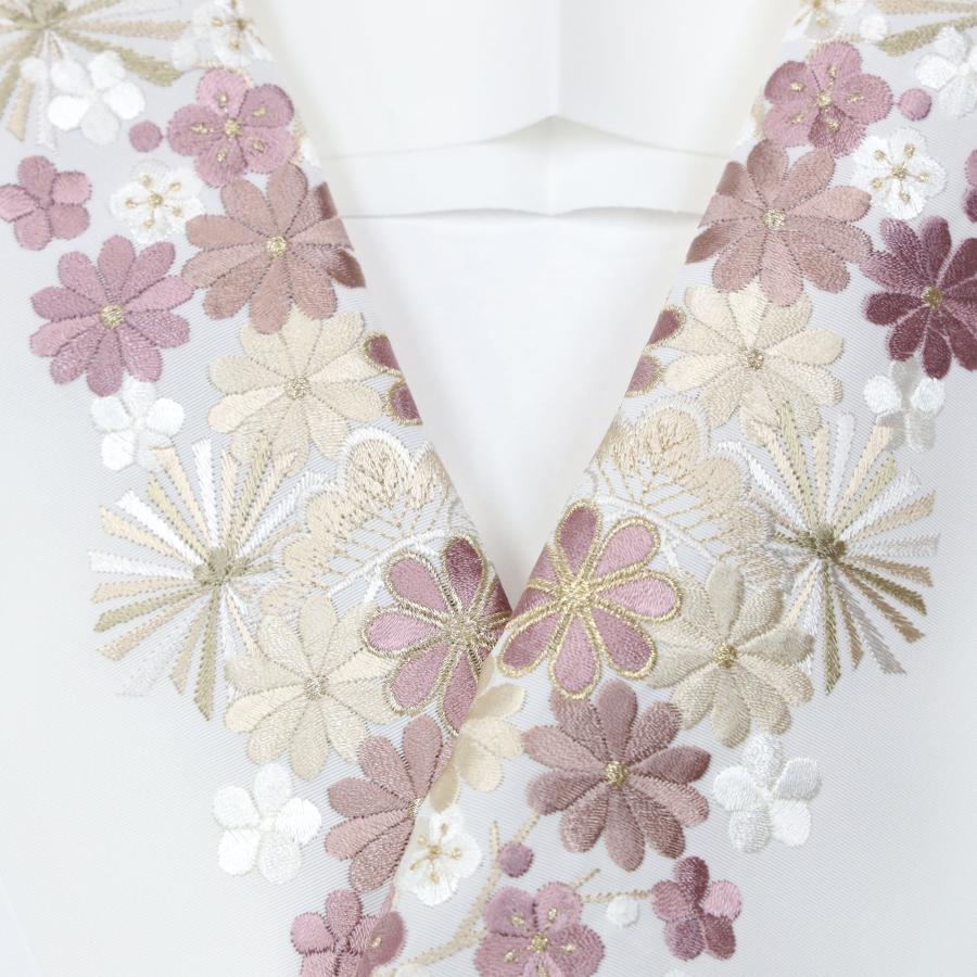 半衿 刺繍 刺繍半襟 白地 くすみピンク 薄カーキ ベージュ 松竹梅 振袖