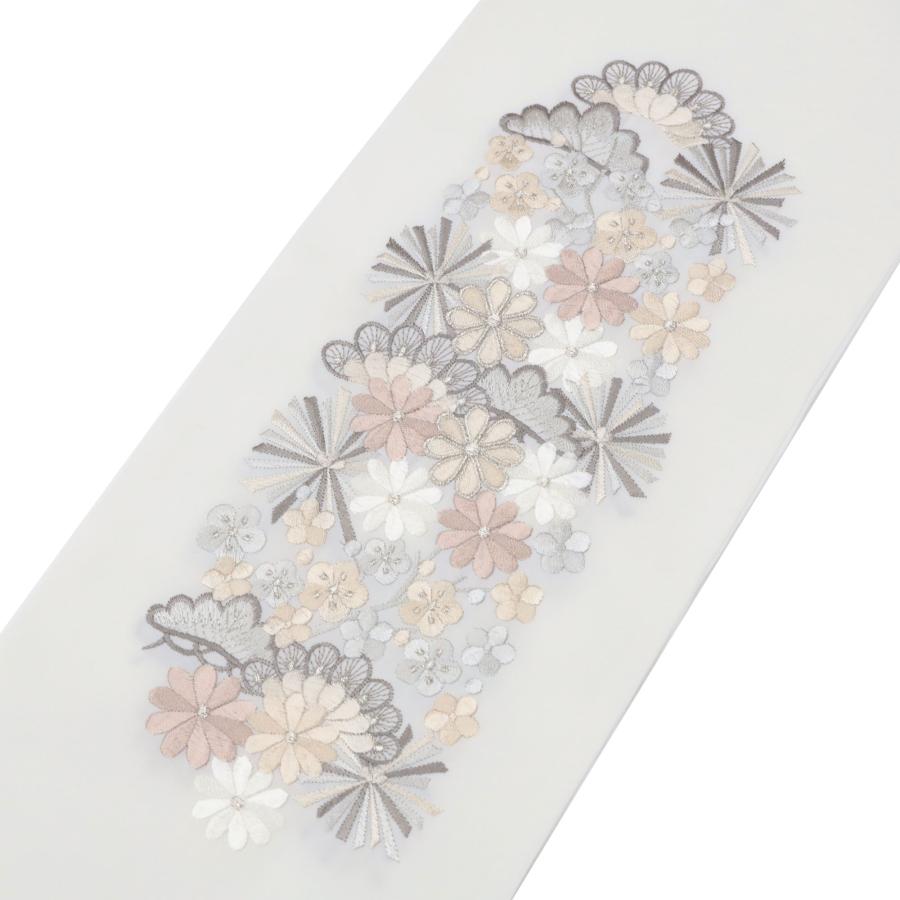 半衿 刺繍 刺繍半襟 白地 くすみ ピンク グレー ベージュ 松竹梅 振袖