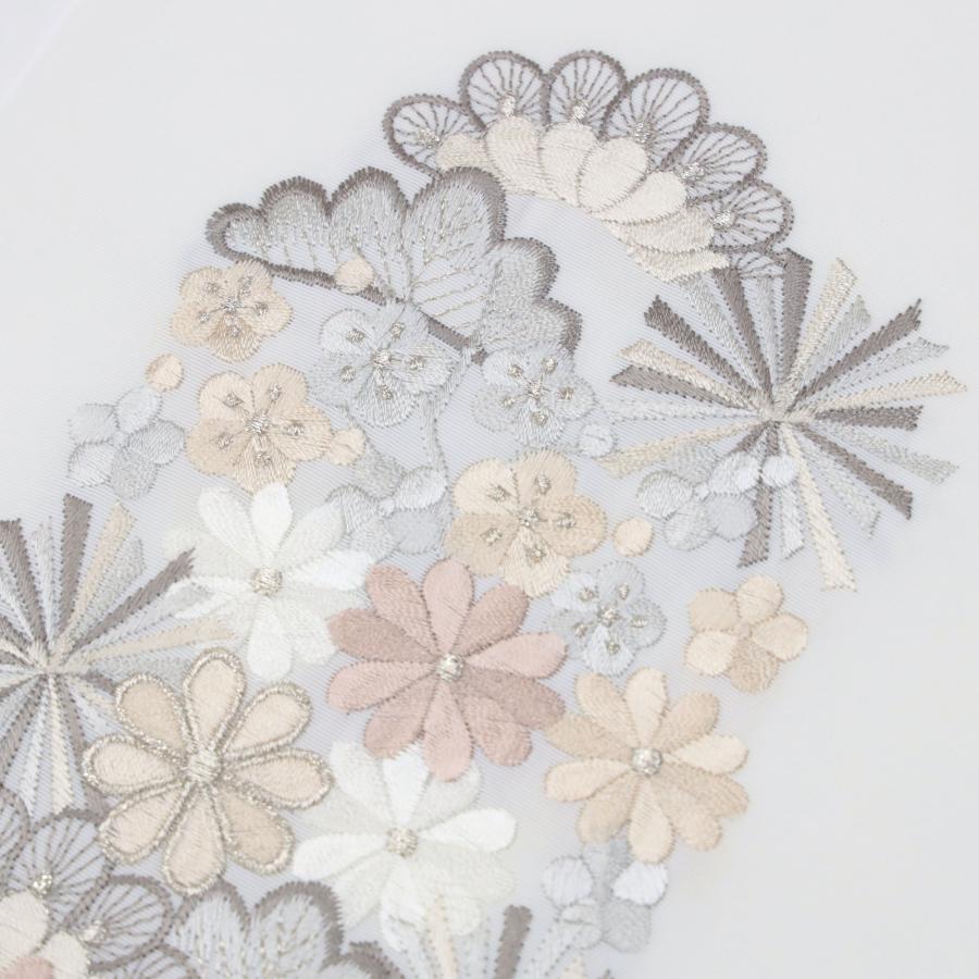 半衿 刺繍 刺繍半襟 白地 くすみ ピンク グレー ベージュ 松竹梅 振袖