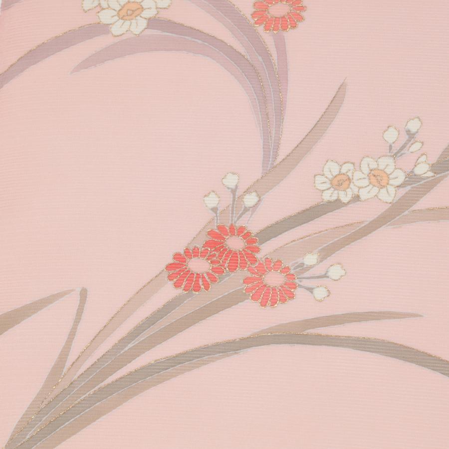 夏着物＊付下げ　縦絽 長尺 上品 花模様　淡いピンク 正絹 お稽古に＊4SM15 絽 付下小紋レンタル（夏用）｜ピンク色紙｜H0218｜M｜宅配着物