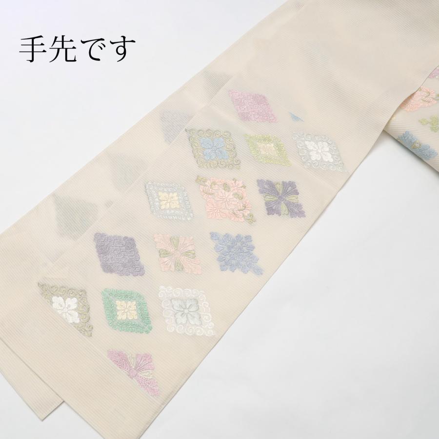 少々訳あり 正絹 唐織 袋帯 絽 夏 単衣 白 ホワイト 生成り 花菱 帯