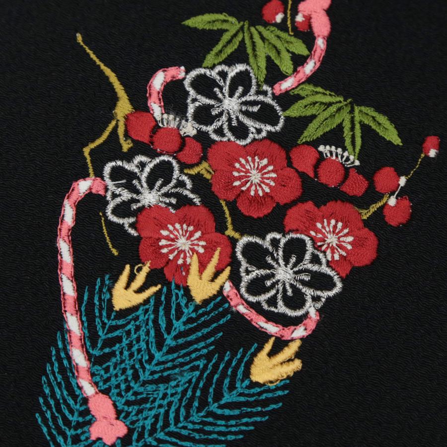 半衿 刺繍 振袖 袴 半襟 黒 赤 刺繍半襟 刺繍衿 黒地 梅 花柄