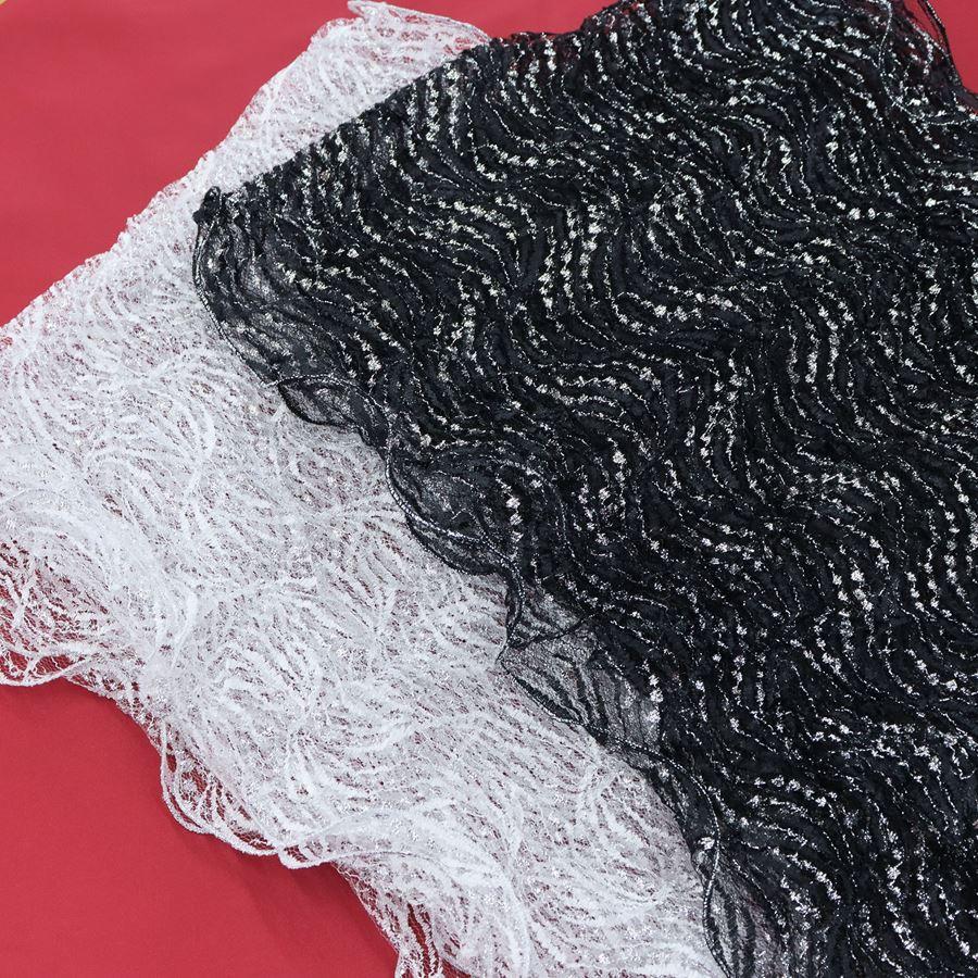 帯揚げ レース 振袖用 波レース フリル アレンジ シルバー ブラック