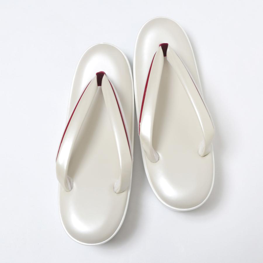 れん 本革 草履 レディース 白 ホワイト 白鼻緒 前坪赤 Lサイズ 秋月