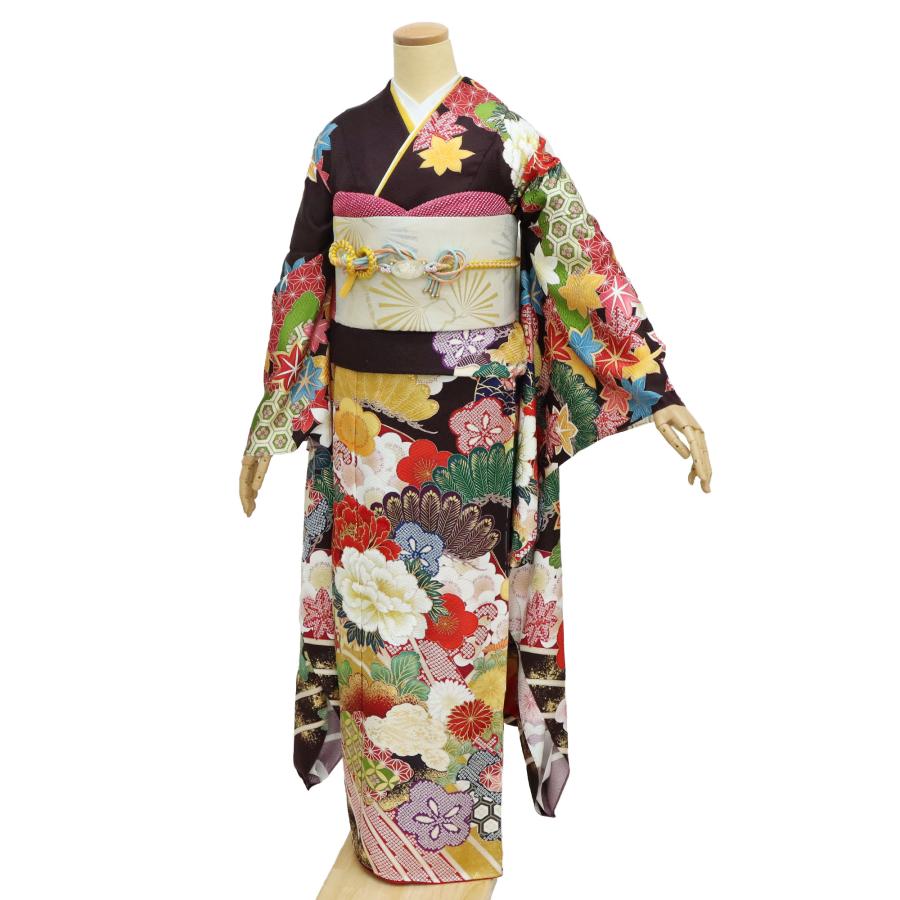 振袖と襦袢セット 正絹・茶系 華やかな花柄 【公式通販】