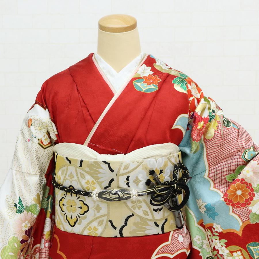 新品 振袖 仕立て付き フルセット 正絹 仮絵羽 赤 古典 成人式 結婚式 卒業式 舞台衣装 和装 吉祥 松竹梅 牡丹 菊 亀甲 花柄の画像