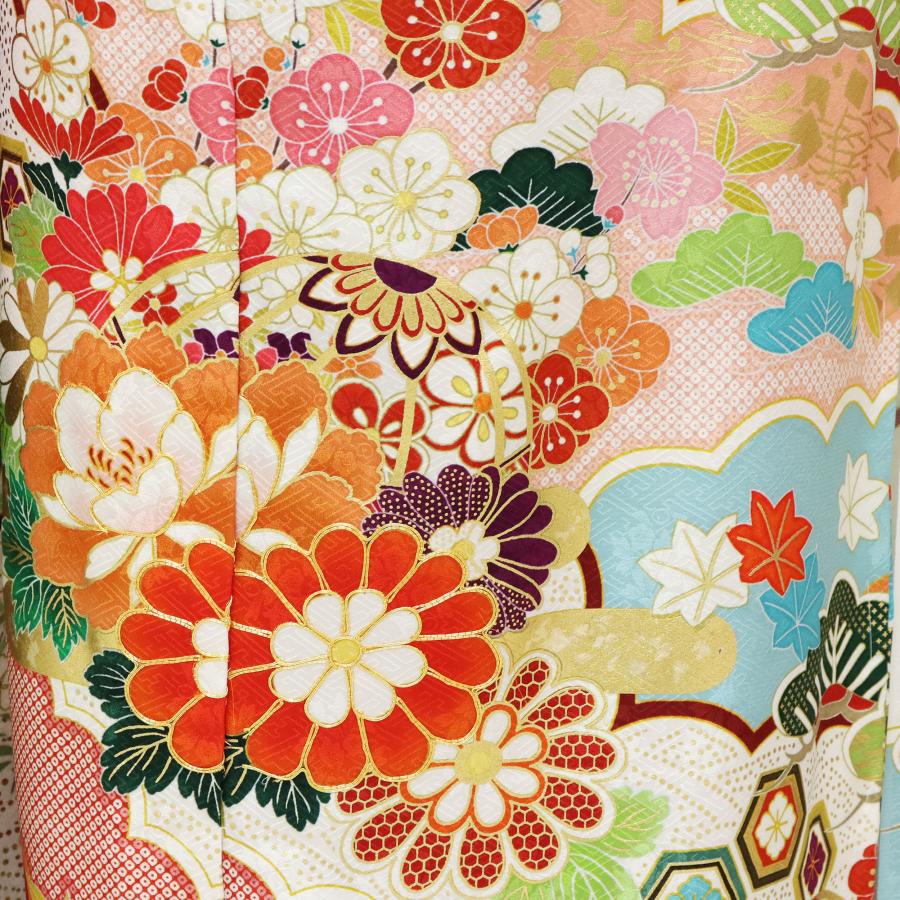 新品 振袖 仕立て付き フルセット 正絹 仮絵羽 赤 古典 成人式 結婚式 卒業式 舞台衣装 和装 吉祥 松竹梅 牡丹 菊 亀甲 花柄の画像