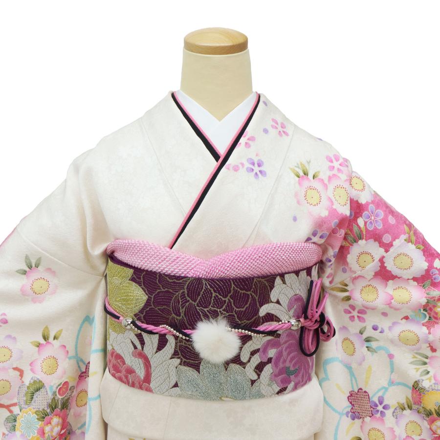 【中古】 振袖 正絹 オフホワイト ピンク パープル 成人式 和装 呉服 和服 きもの レディース 女性 楽天市場】【中古】 振袖 正絹 オフホワイト ピンク パープル 成人式