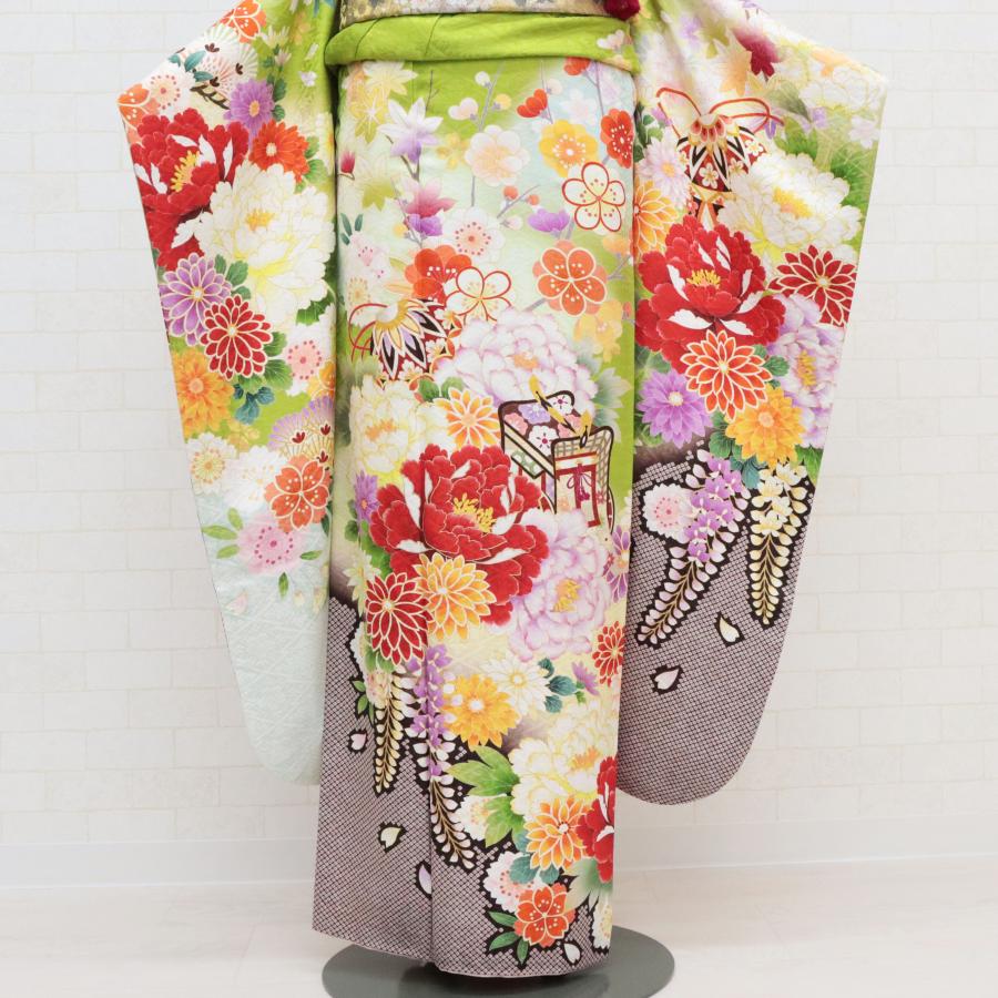 振袖 中古 正絹 格安 安い 美品 リサイクル 黄緑 ひわ色 古典 振袖 中古 正絹 格安 安い 美品 リサイクル 黄緑 ひわ色 古典