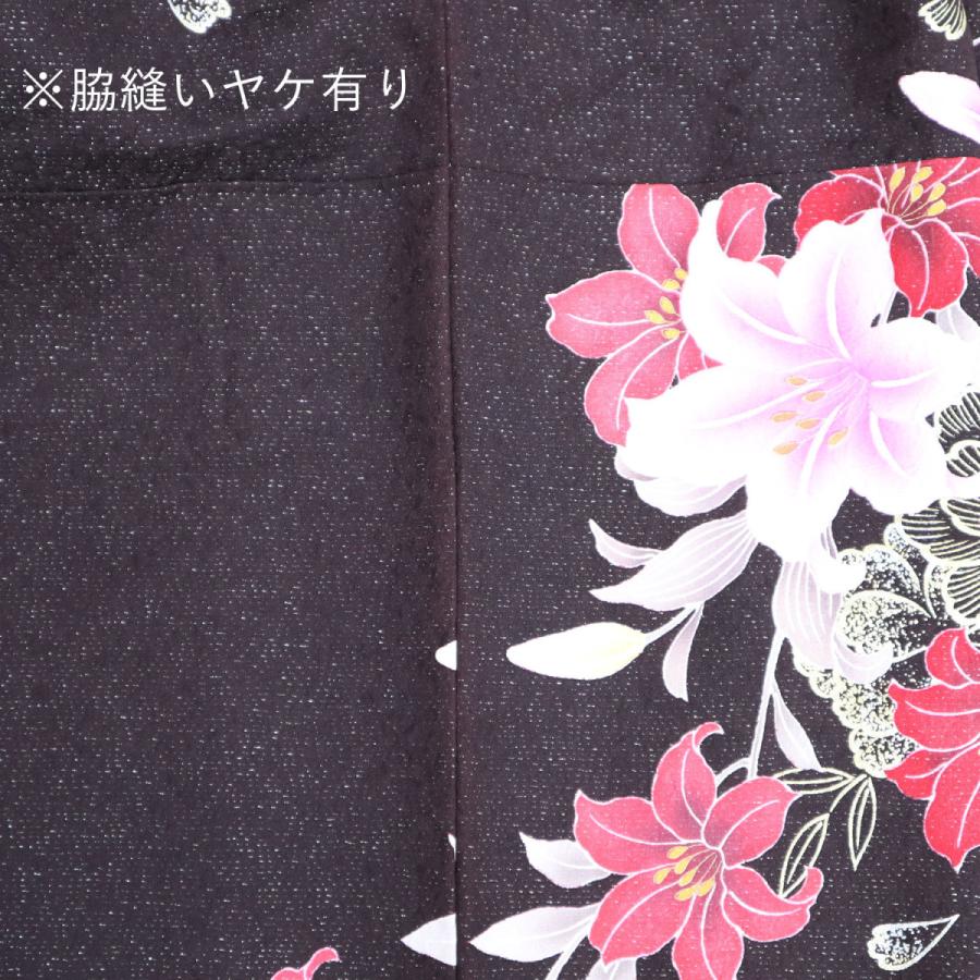 ☆中古品☆振袖　単品　正絹　茶系花模様Ｂ級品ヤケ有り振袖 振袖 中古 フルセット 正絹 一式 茶 赤 百合 振り袖 ふりそで 晴れ着