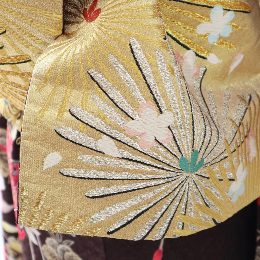振袖 中古 フルセット 正絹 一式 茶 赤 百合 振り袖 ふりそで 晴れ着