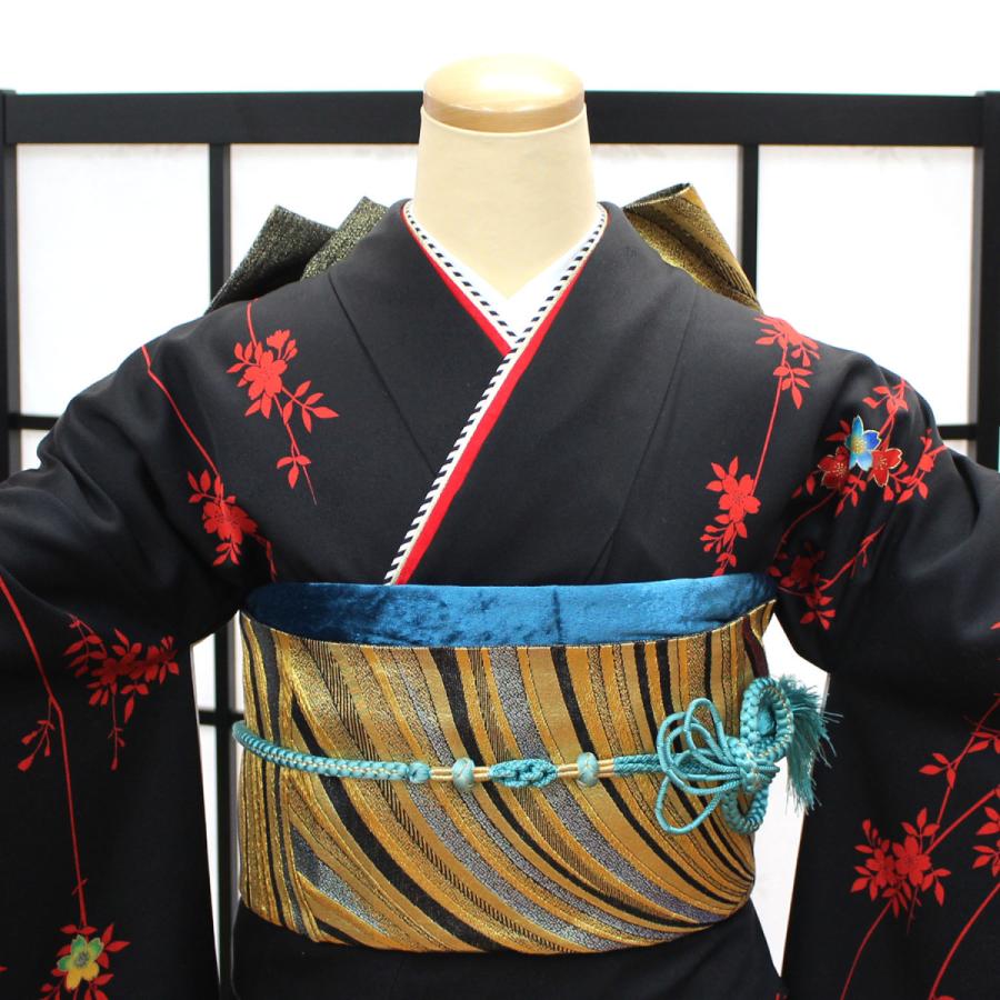 振袖 中古 正絹 格安 リサイクル 仕立て上がり 着物 和服 黒 紫 桜 