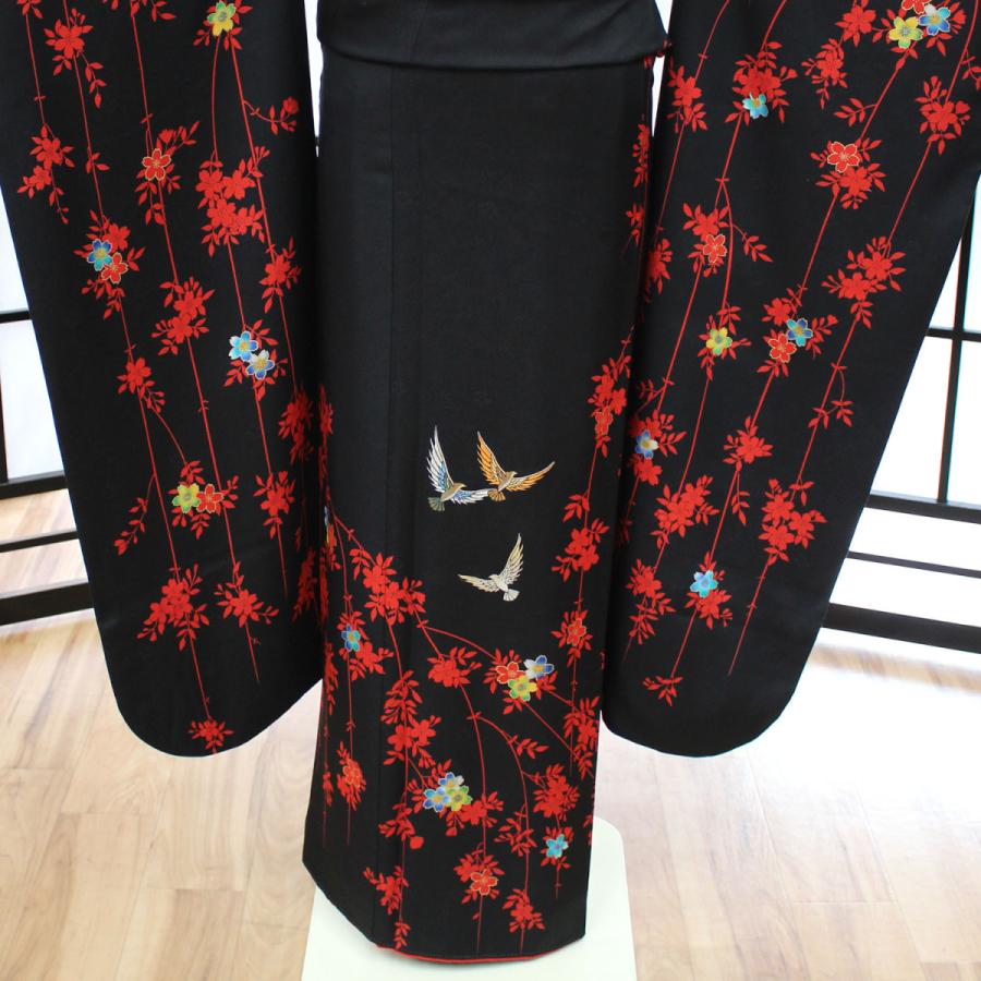 振袖 中古 正絹 格安 リサイクル 仕立て上がり 着物 和服 黒 紫 桜