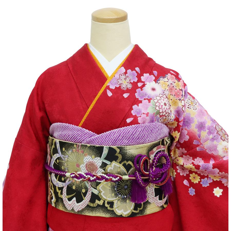 振袖 中古 フルセット 正絹 一式 格安 美品 リサイクル 赤 ヒップ