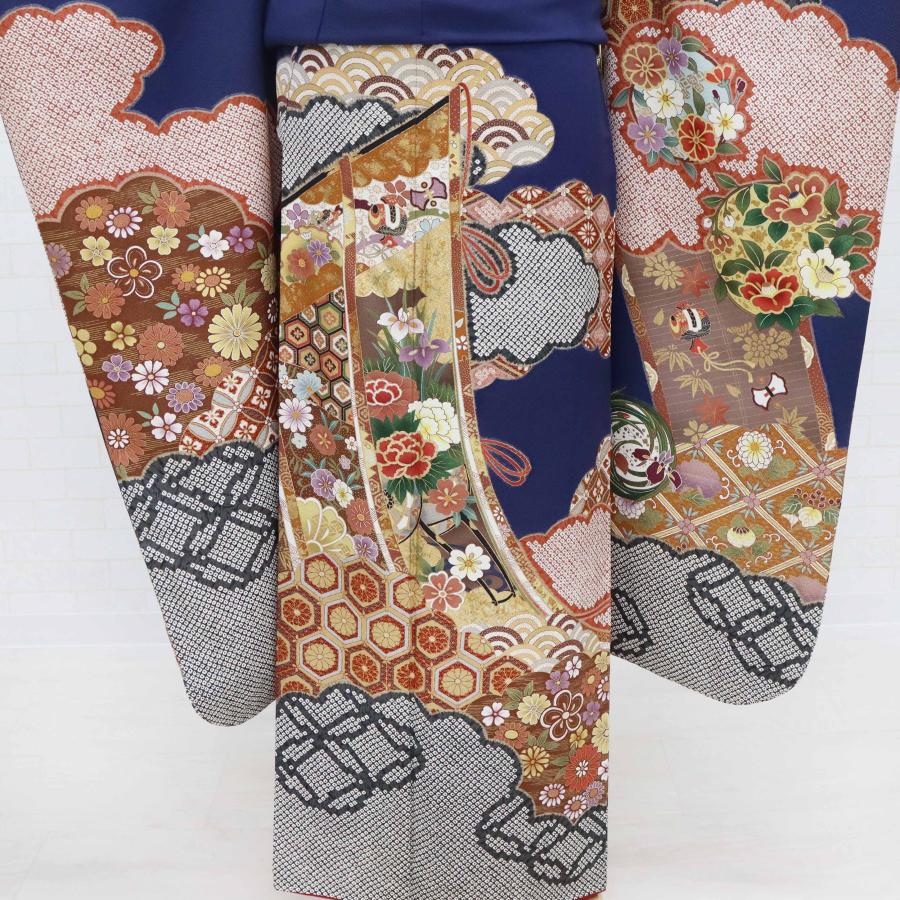 振袖 単品 中古 着物 販売 純古典 王道 格調高い 紺 青 成人式