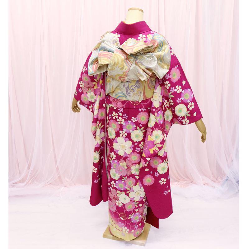 振袖フルセット　くすみピンク　豪華絢爛花づくし　成人式 振袖 中古 フルセット 成人式 正絹 一式 格安 美品 リサイクル ピンク