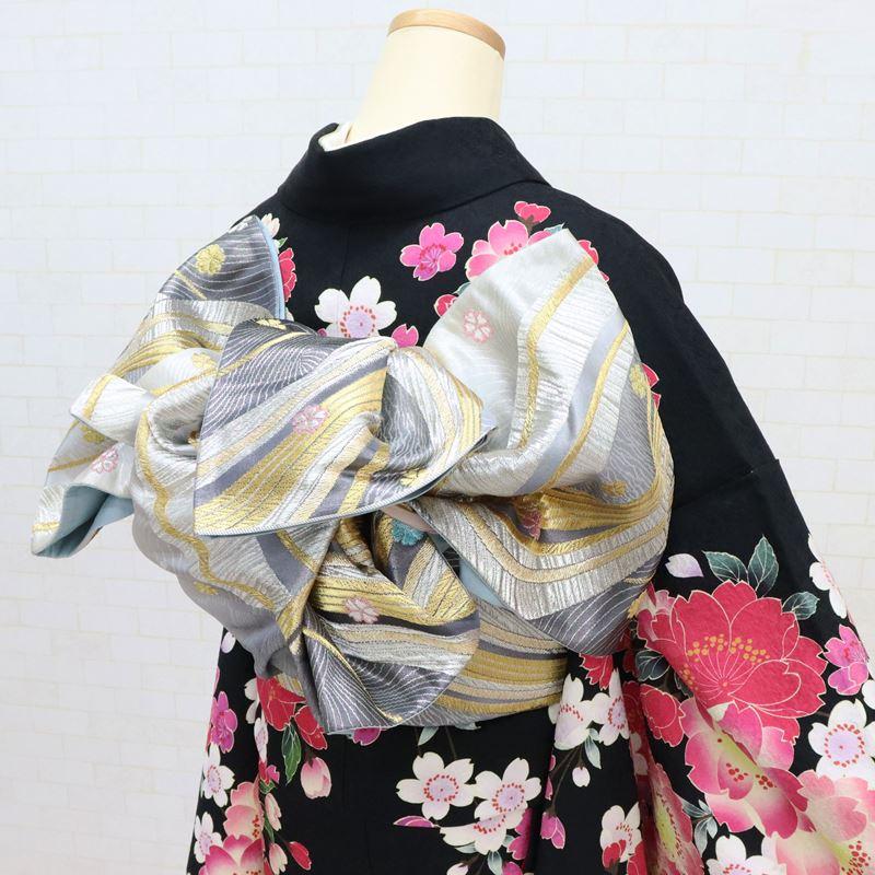 振袖 中古 フルセット 正絹 一式 格安 リサイクル 黒 白 ピンク