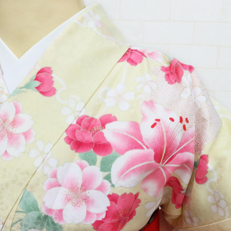 ☆中古品☆振袖　単品　化繊　花模様振袖 袴用きもの 二尺袖 小振袖 中古 単品 リサイクル 販売 美品 仕立て