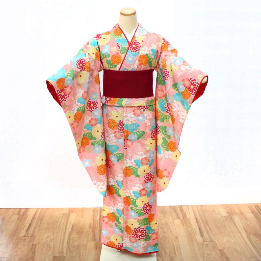 新製品情報も満載 中古品 ジュニア用 振袖単品 赤 菊牡丹 仕立て上がり