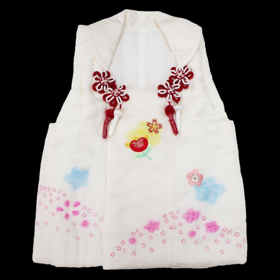 被布 女の子 単品 七五三 白 正絹 絹 被布コート 3歳 3才 綸子 橘 桜 花 刺繍 しぼり かわいい 女児 48cm 三ツ身 ベスト チョッキ 羽織 日本製