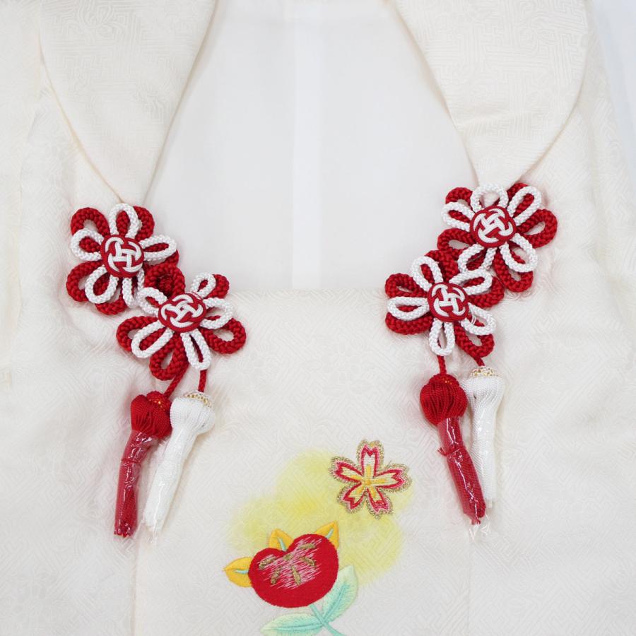 被布 女の子 単品 七五三 白 正絹 絹 被布コート 3歳 3才 綸子 橘 桜 花 刺繍 しぼり かわいい 女児 48cm 三ツ身 ベスト チョッキ 羽織 日本製_1