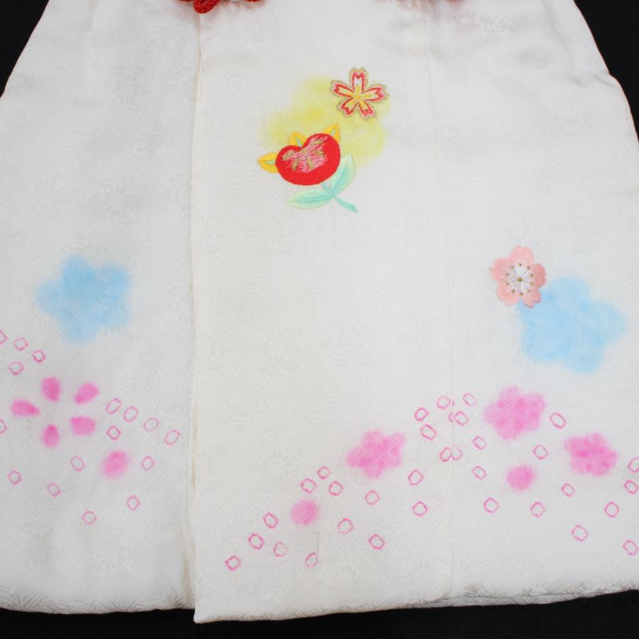 被布 女の子 単品 七五三 白 正絹 絹 被布コート 3歳 3才 綸子 橘 桜 花 刺繍 しぼり かわいい 女児 48cm 三ツ身 ベスト チョッキ 羽織 日本製_2