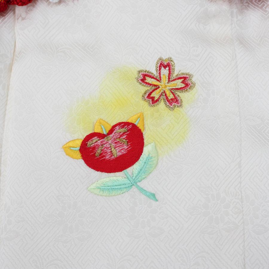 被布 女の子 単品 七五三 白 正絹 絹 被布コート 3歳 3才 綸子 橘 桜 花 刺繍 しぼり かわいい 女児 48cm 三ツ身 ベスト チョッキ 羽織 日本製_3