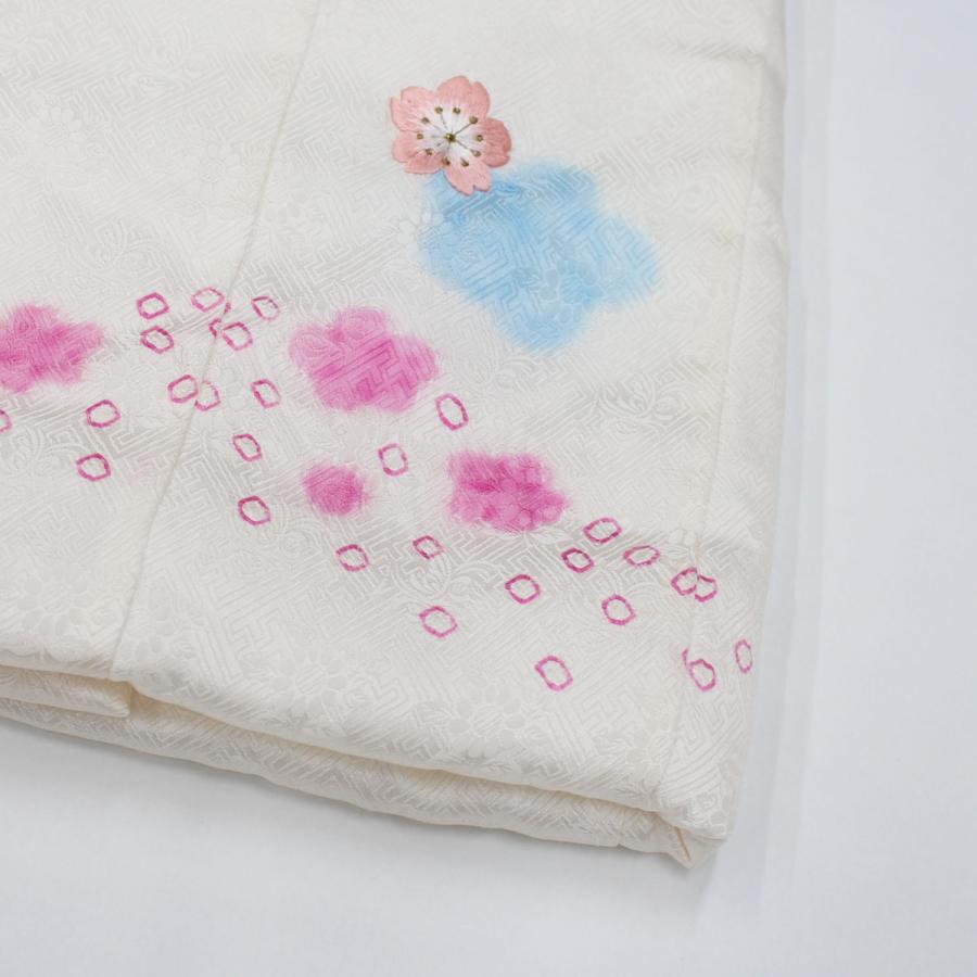 被布 女の子 単品 七五三 白 正絹 絹 被布コート 3歳 3才 綸子 橘 桜 花 刺繍 しぼり かわいい 女児 48cm 三ツ身 ベスト チョッキ 羽織 日本製_4