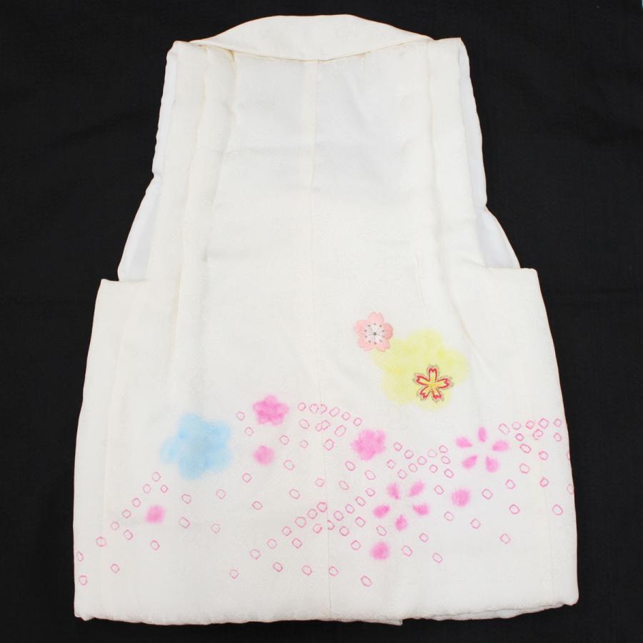 被布 女の子 単品 七五三 白 正絹 絹 被布コート 3歳 3才 綸子 橘 桜 花 刺繍 しぼり かわいい 女児 48cm 三ツ身 ベスト チョッキ 羽織 日本製_5