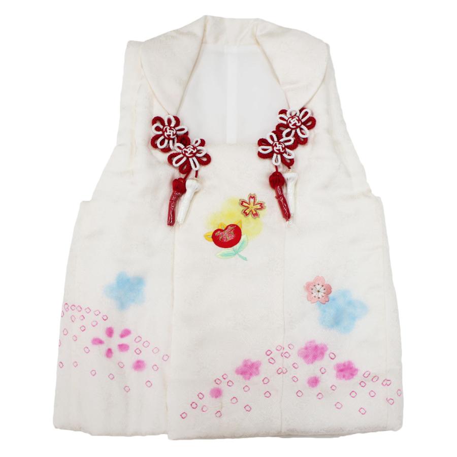 被布 女の子 単品 七五三 白 正絹 絹 被布コート 3歳 3才 綸子 橘 桜 花 刺繍 しぼり かわいい 女児 48cm 三ツ身 ベスト チョッキ 羽織 日本製_6