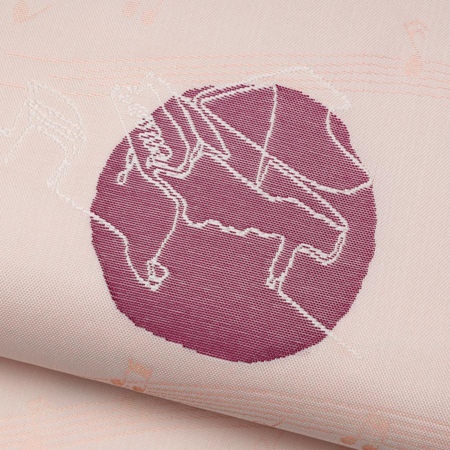 正絹 名古屋帯 夏帯 夏 単衣 薄いオレンジ レディース 楽器柄 女性用 