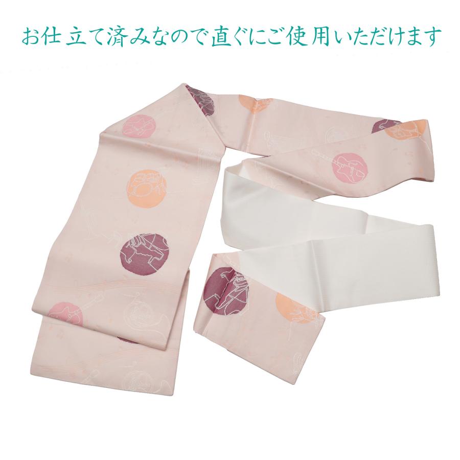 正絹 名古屋帯 夏帯 夏 単衣 薄いオレンジ レディース 楽器柄 女性用 